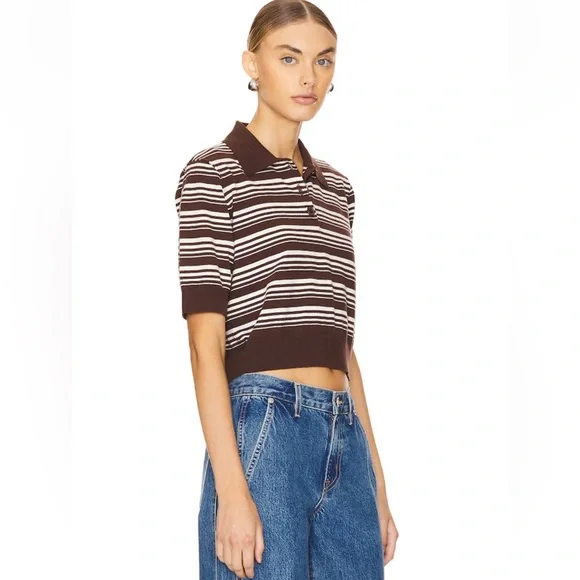 NWT Lovers + Friends Sheeva Stripe Polo in Brown & Ivory Revolve Size M - Picture 2 of 9